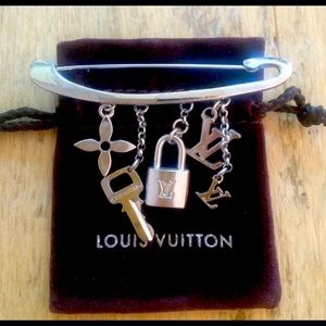 Louis Vuitton Silver Lock Key Lv Brooch Pin Charm